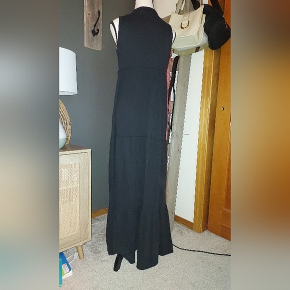 100% Cotton  Black Tiered Maxi Dress Xs - Picture 2 of 7